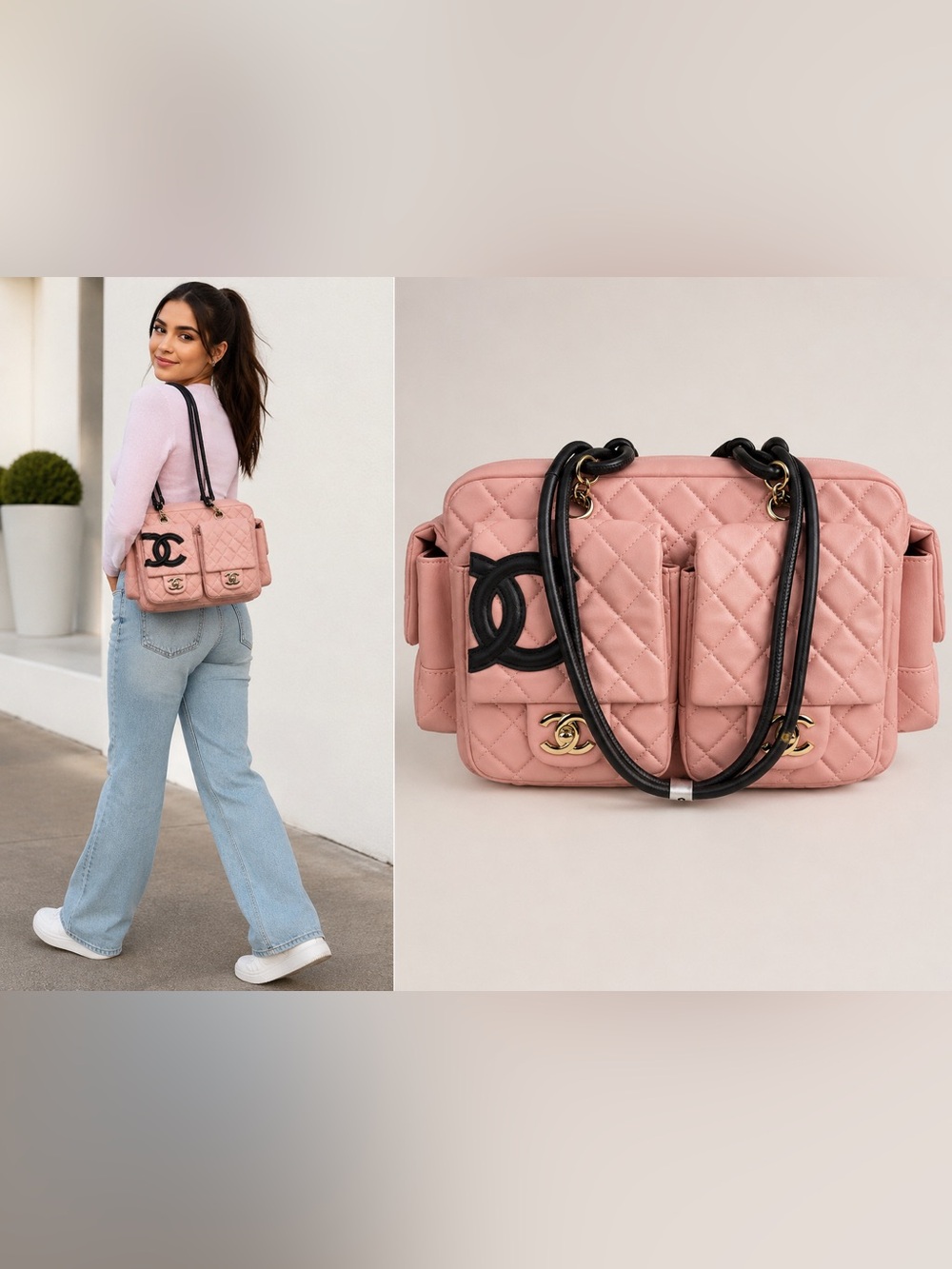 🩷 NWT Pink 🩷 Leather Large Shoulder Bag in Pink and Black - FREE SHIP